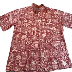 Rey Spooner Commerative Classic Button Hawaiian Reverse Print Shirt SZ L Tribal